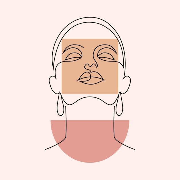 Vecteur affiche avec un visage de femme minimal. un style de dessin au trait.