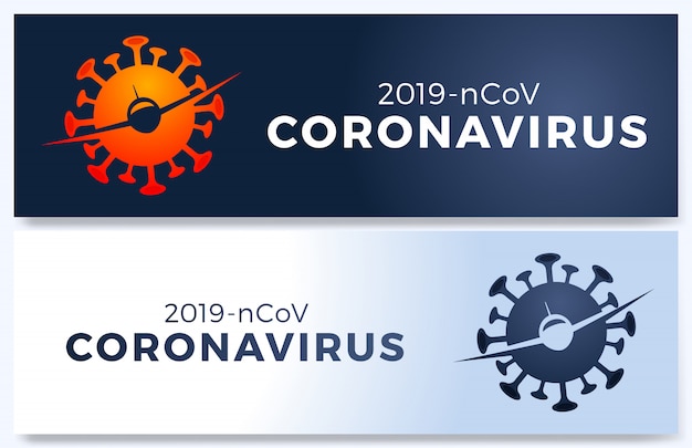 Affiche De Vol Annulé Avec Plaine, Virus 2019-ncov Et Signe Interdit Sur Blanc Isolé. Vol Annulé Illustration, Pandemic Novel Coronavirus Disease. Impact Du Virus Corona Covid-19.