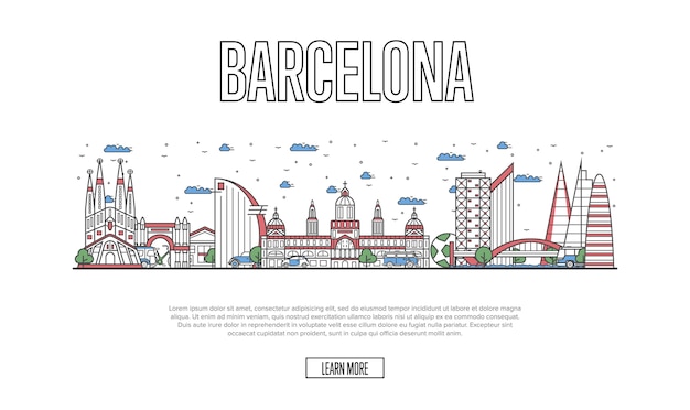 Vecteur affiche de voyage de barcelone dans un style linéaire