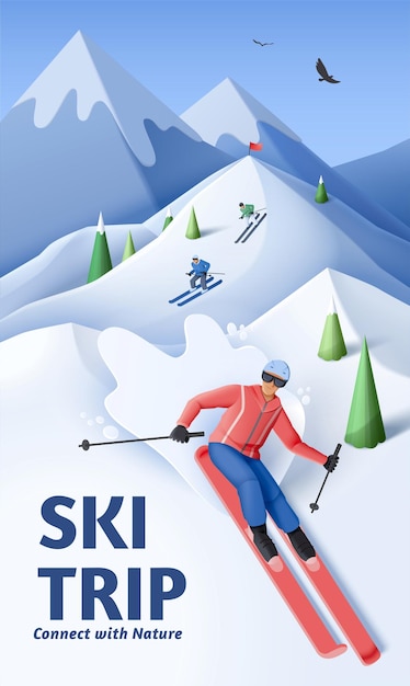 Vecteur affiche d'un voyage de ski