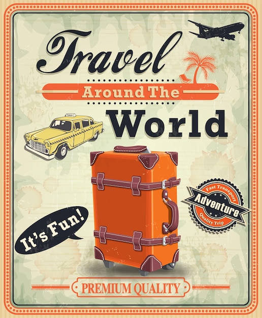 Vecteur affiche de voyage vintage avec design de bagages