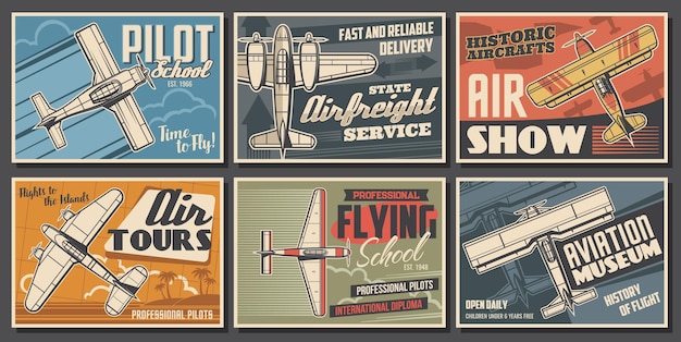 Vecteur affiches d'aviation de l'école de pilotage du musée de l'aviation