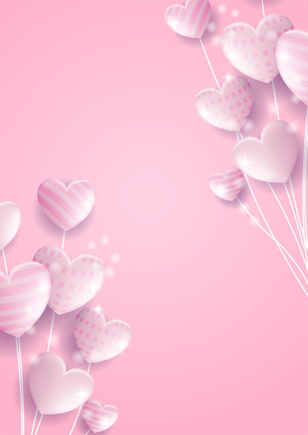 Affiches conceptuelles de la Saint-Valentin. Illustration vectorielle. Coeurs de papier rouge et rose 3d avec cadre sur fond géométrique. Jolies bannières ou cartes de voeux de vente d'amour