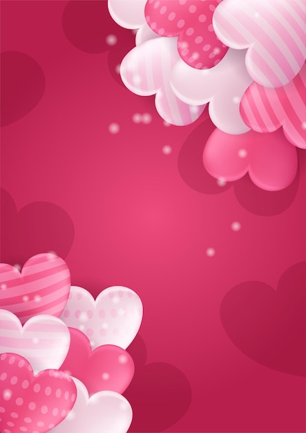 Affiches conceptuelles de la Saint-Valentin. Illustration vectorielle. Coeurs de papier rouge et rose 3d avec cadre sur fond géométrique. Jolies bannières ou cartes de voeux de vente d'amour