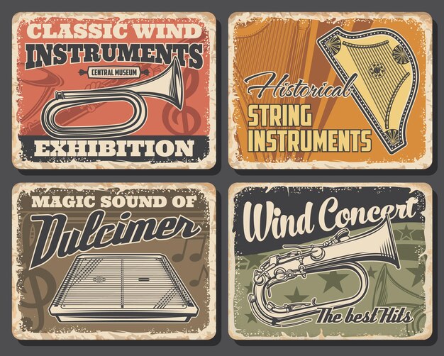 Vecteur affiches de concert de musique avec instruments d'orchestre