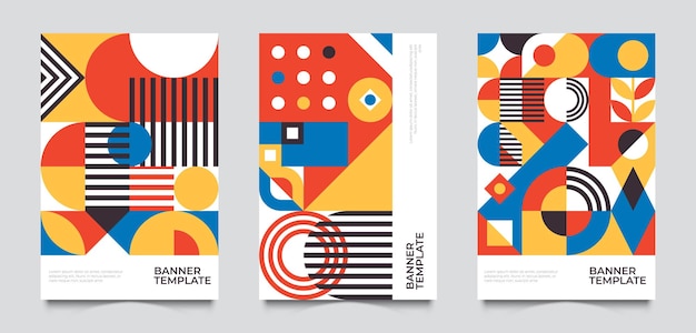 Affiches inspirées du Bauhaus avec des figures carrées et du texte Brochures abstraites modernes minimales