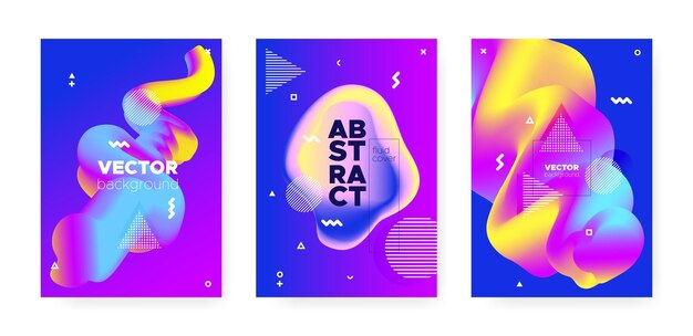 Affiches de musique colorées lumineuses avec des formes abstraites fluides et géo