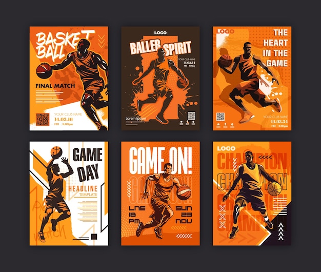 Affiches pour le match final de basket-ball et les événements de la journée du match