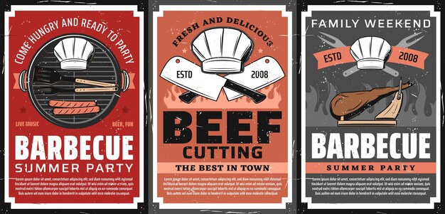 Vecteur affiches rétro de barbecue et de restaurant de steak