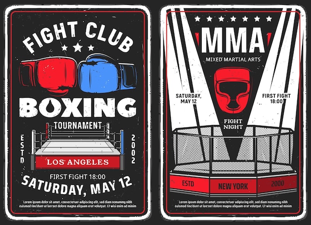 Vecteur affiches rétro du tournoi de boxe du club de combat