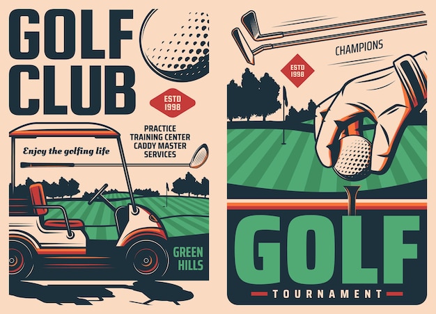 Affiches vintage de vecteur de tournoi de club de sport de golf