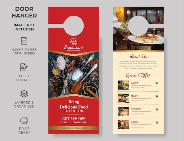 Vecteur affichette de porte de restaurant alimentaire affichette de porte moderne ne pas déranger modèle de conception d'accroche-porte