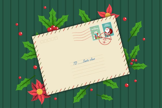 Affranchissement D'enveloppe De Noël De Bande Dessinée Avec La Décoration De Timbre Par La Baie Et La Feuille