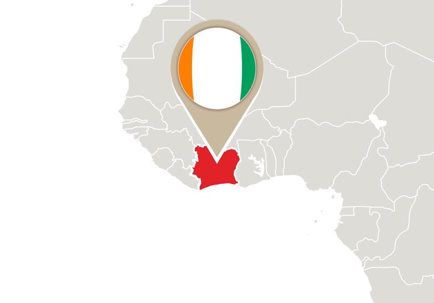 Afrique Avec Carte Et Drapeau De La Côte D'ivoire En Surbrillance