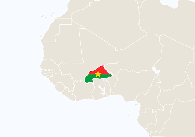 Afrique Avec Carte Du Burkina Faso En Surbrillance. Illustration Vectorielle.