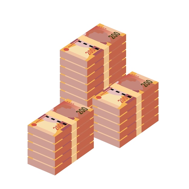 L'Afrique du Sud Rand Vector Illustration L'argent africain ensemble de billets de banque Papier-monnaie 200 Db