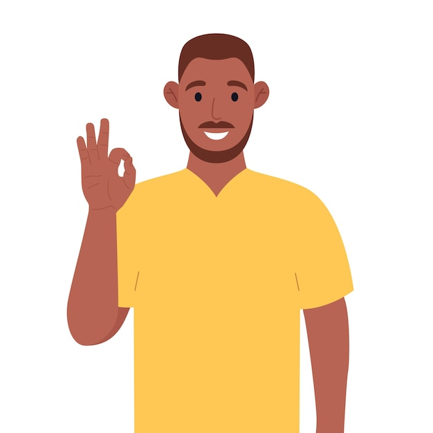 Afro-américain montrant un geste ok L'homme heureux exprime ses émotions positives Illustration vectorielle