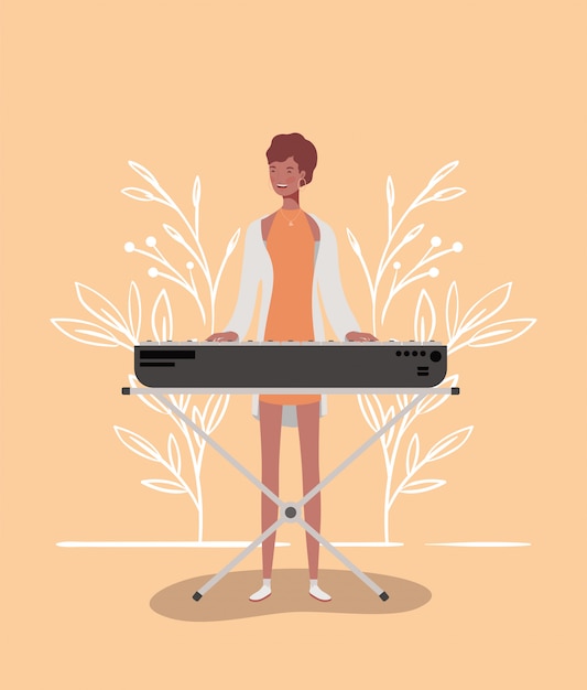 Afro Femme Jouant Du Personnage De Piano