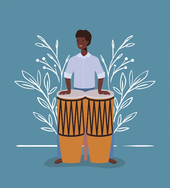 Vecteur afro femme jouant le personnage de bongos