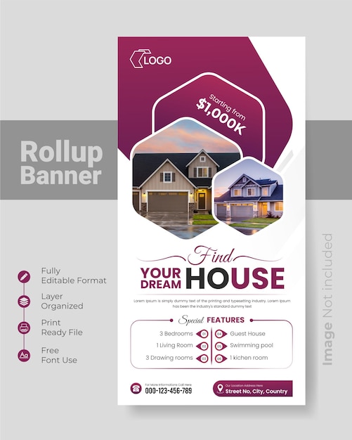 Agence Immobilière X Roll Up Pull Up Signage Standee Banner Template