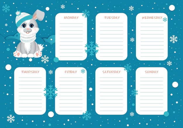 Agenda Scolaire Hebdomadaire Avec Mignon Petit Lapin