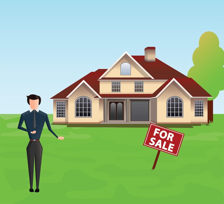 Vecteur agent de concept immobilier offrant une illustration vectorielle de maison