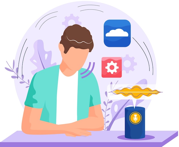 L'agent Logiciel De L'assistant Vocal Effectue Des Tâches Pour L'utilisateur Reconnaissance Du Locuteur Haut-parleur Intelligent Contrôlé Par Vote Homme Identification Des Assistants Numériques Activés Par La Voix Assistant Virtuel Robot Sonore