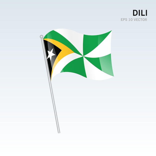 Agitant Le Drapeau Des Districts De Dili Au Timor Leste Sur Fond Gris