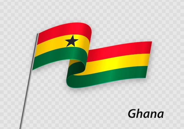 Agitant le drapeau du Ghana sur le mât de drapeau Modèle pour le jour de l'indépendance