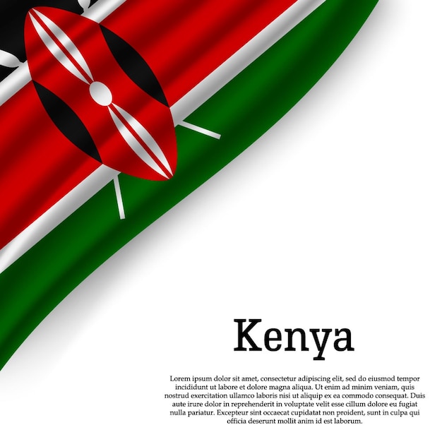 Agitant Le Drapeau Du Kenya Sur Blanc