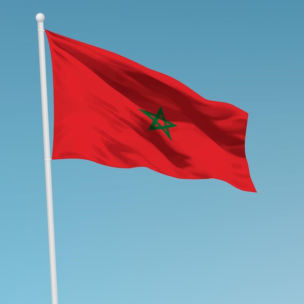 Vecteur agitant le drapeau du maroc sur le mât de drapeau modèle pour le jour de l'indépendance