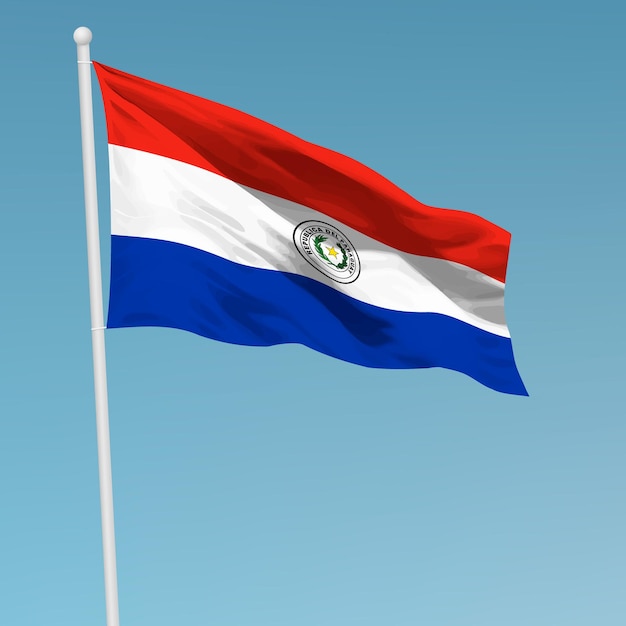 Vecteur agitant le drapeau du paraguay sur le mât de drapeau modèle pour le jour de l'indépendance