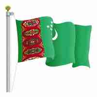Vecteur agitant le drapeau du turkménistan isolé sur une illustration vectorielle de fond blanc