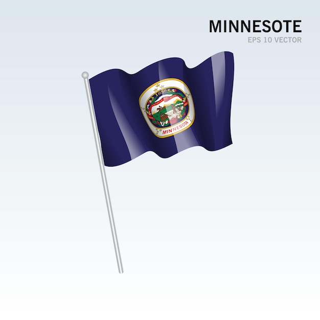 Agitant le drapeau de l'état du Minnesota aux États-Unis d'Amérique sur fond gris