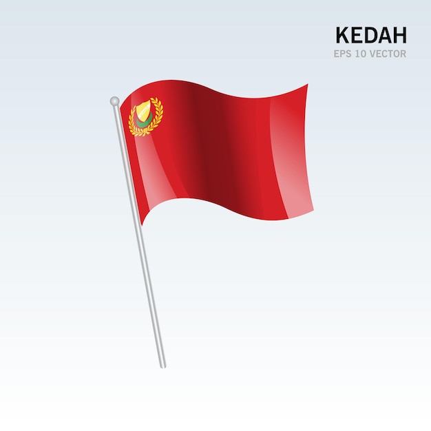 Agitant Le Drapeau De L'état De Kedah Et Du Territoire Fédéral De Malaisie Isolé Sur Fond Gris