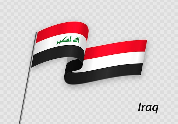 Agitant le drapeau de l'Irak sur le mât de drapeau Modèle pour le jour de l'indépendance