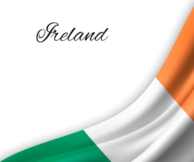 Agitant Le Drapeau De L'irlande Sur Fond Blanc.