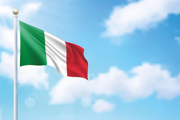 Agitant le drapeau de l'Italie sur fond de ciel Modèle pour la conception d'affiches pour la fête de l'indépendance