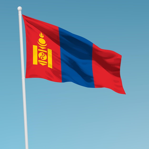 Agitant Le Drapeau De La Mongolie Sur Le Mât De Drapeau Modèle Pour Le Jour De L'indépendance