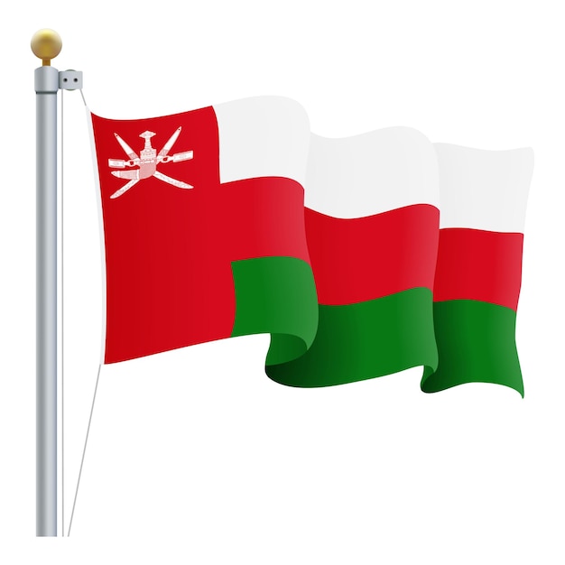 Agitant le drapeau d'Oman isolé sur une illustration vectorielle de fond blanc