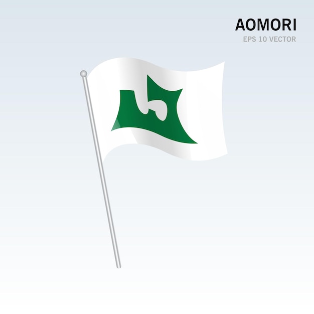 Agitant le drapeau des préfectures d'Aomori au Japon isolé sur fond gris