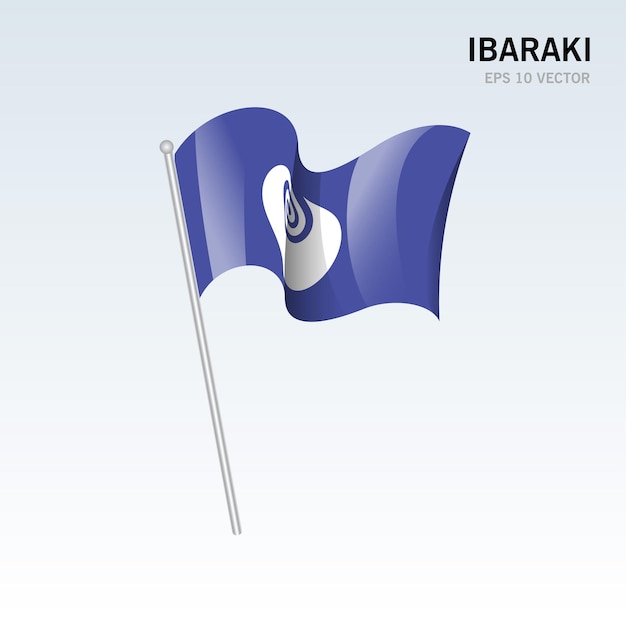 Agitant le drapeau des préfectures d'Ibaraki au Japon isolé sur fond gris