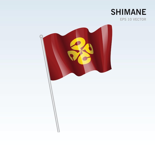 Agitant Le Drapeau Des Préfectures De Shimane Au Japon Isolé Sur Fond Gris