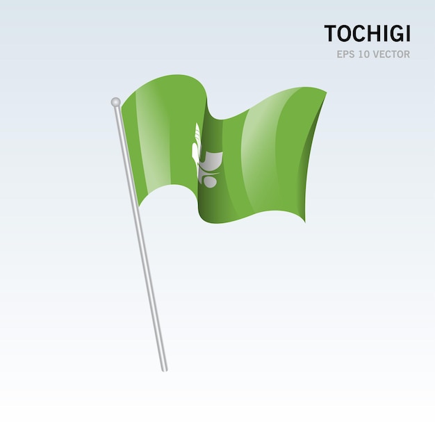 Agitant le drapeau des préfectures de Tochigi au Japon isolé sur fond gris