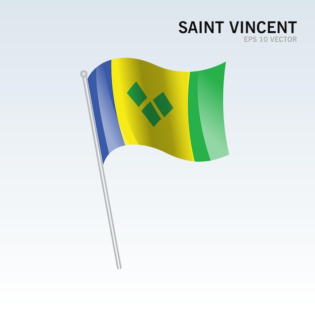 Agitant Le Drapeau De Saint-vincent Isolé Sur Gris