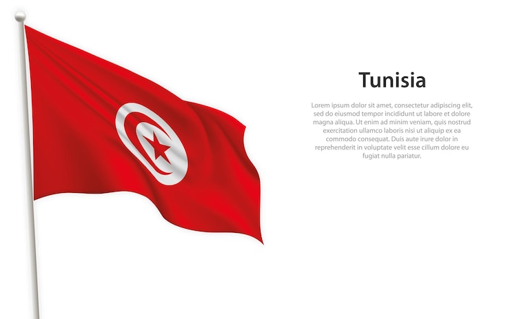 Vecteur agitant le drapeau de la tunisie sur fond blanc modèle pour la conception d'affiches pour la fête de l'indépendance