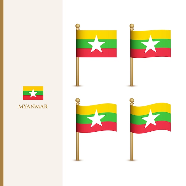 Agitant des drapeaux du Myanmar illustration vectorielle 3d drapeau du Myanmar