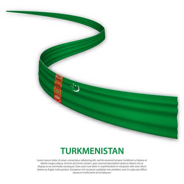 Vecteur agitant un ruban ou une bannière avec le drapeau du turkménistan