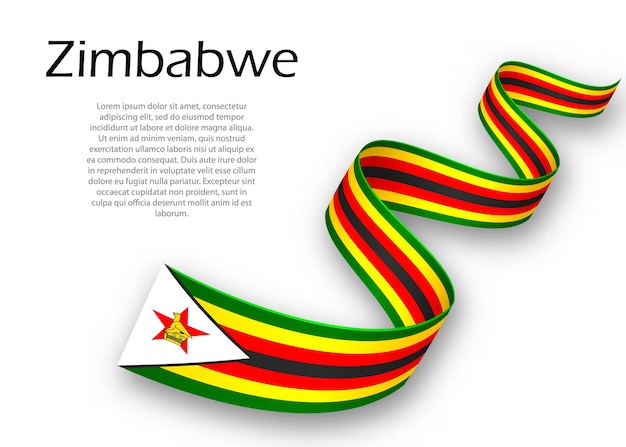 Agitant Un Ruban Ou Une Bannière Avec Le Drapeau Du Zimbabwe. Modèle Pour La Conception D'affiches De La Fête De L'indépendance