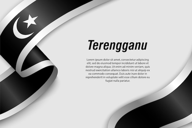 Agitant Un Ruban Ou Une Bannière Avec Le Drapeau De L'état De Terengganu En Malaisie Modèle Pour La Conception D'affiches